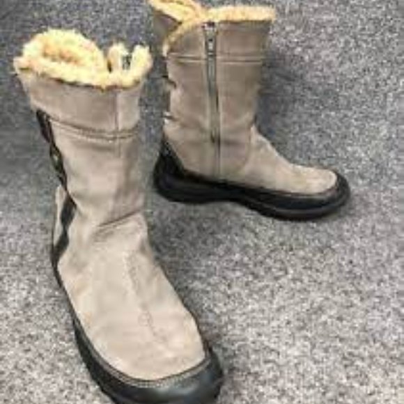 Clarks Andes fortune Q Taupe Leather Winter Boots Sz 7 - Picture 1 of 7